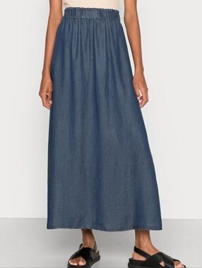 Gap Chambray Women’s  Lined Elastic-Waist A-Line With Pockets Midi Skirt SZ S